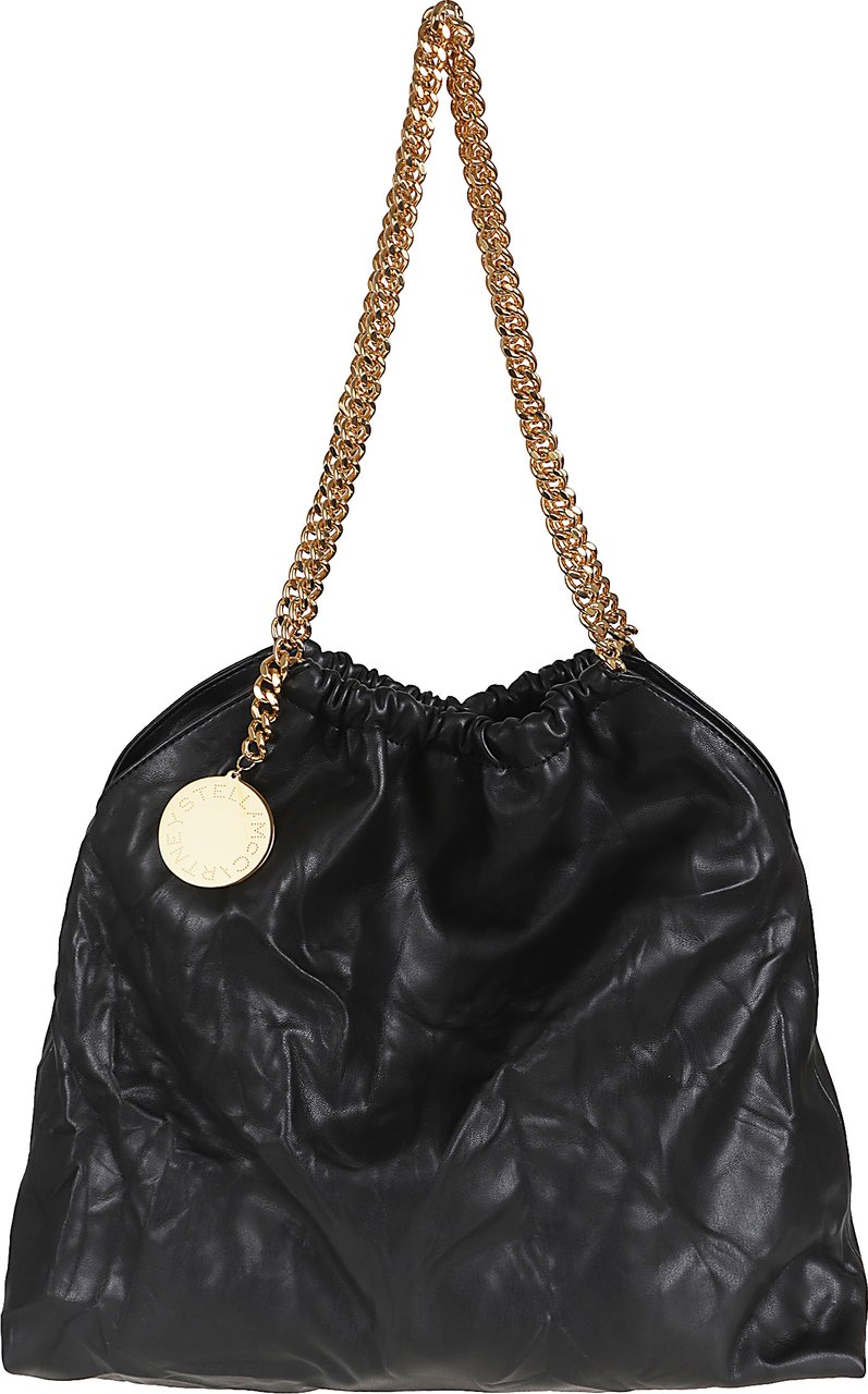 STELLA McCARTNEY Falabella Medium Drawstring Crinkled Alter Mat Zwart
