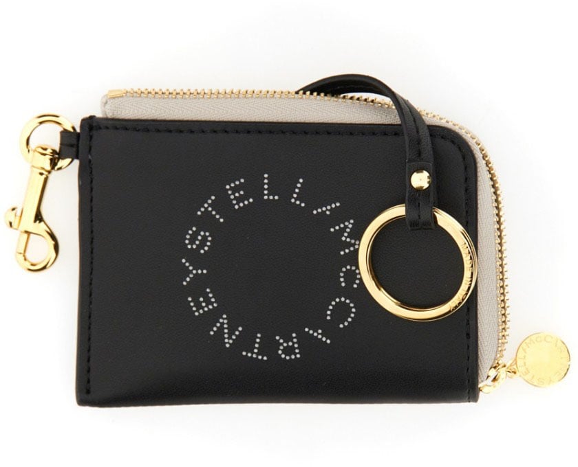Stella McCartney Compact Wallet With Perforated Logo And Zip Closure Zwart