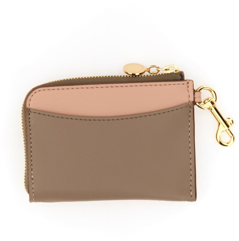 Stella McCartney Compact Wallet With Perforated Logo And Zip Closure Roze