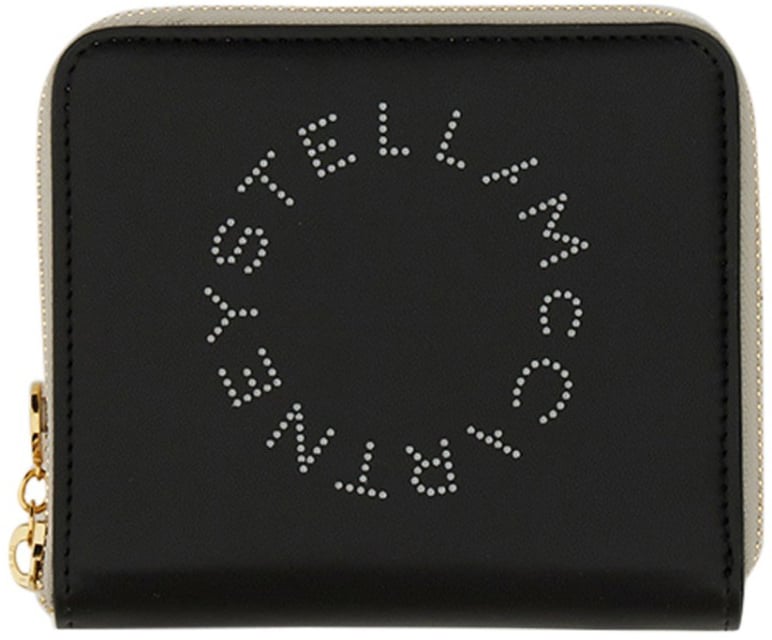 Stella McCartney Zipped Wallet With Circular Logo And Gold Hardware Zwart