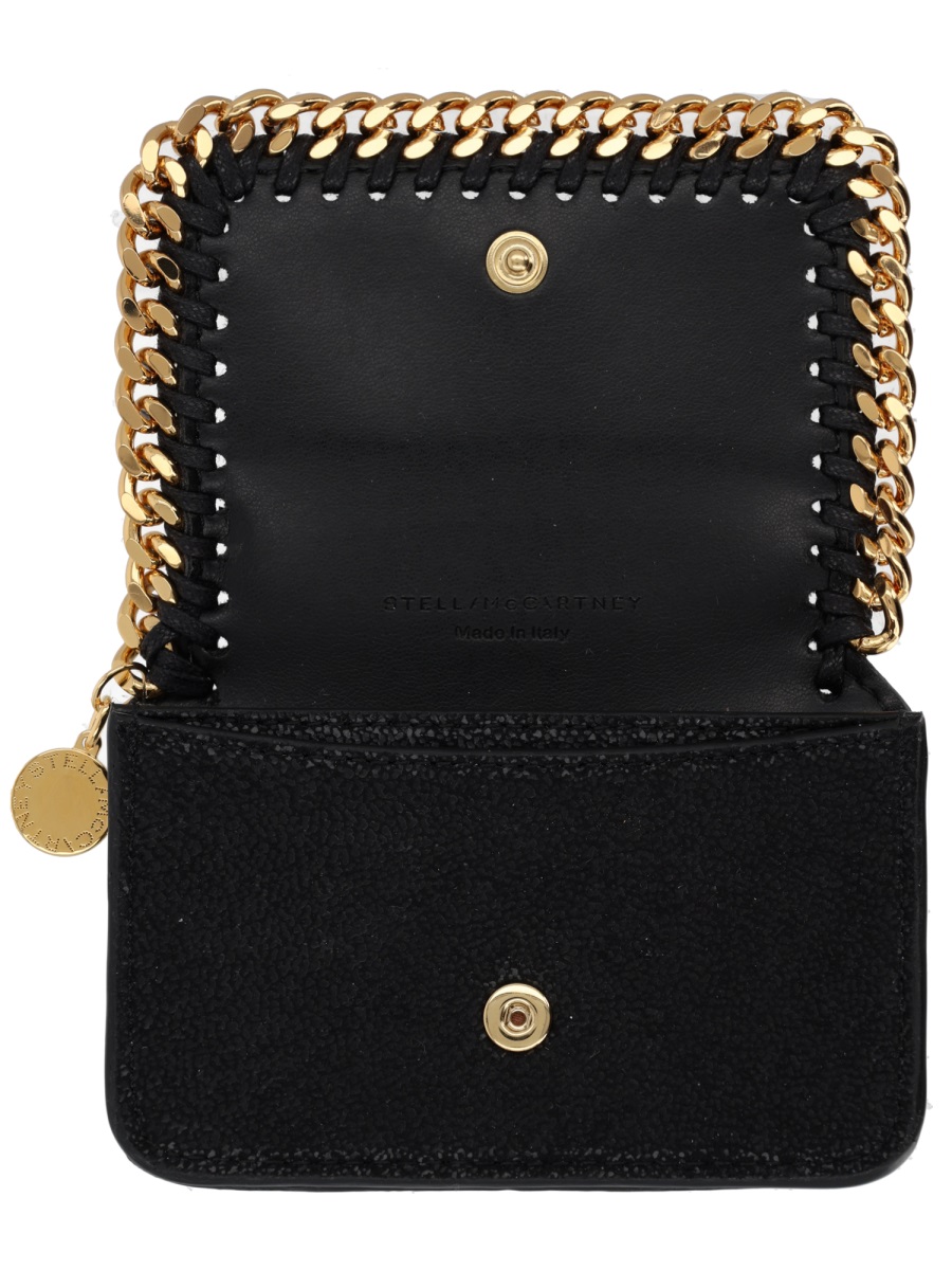 Stella McCartney Black Falabella Gold Chain Trim Wallet Zwart