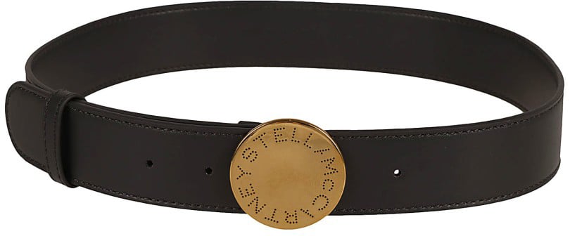 Stella McCartney Black Belt With Round Metallic Buckle Zwart