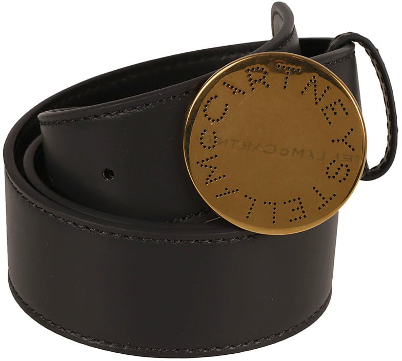 Stella McCartney Black Belt With Round Metallic Buckle Zwart