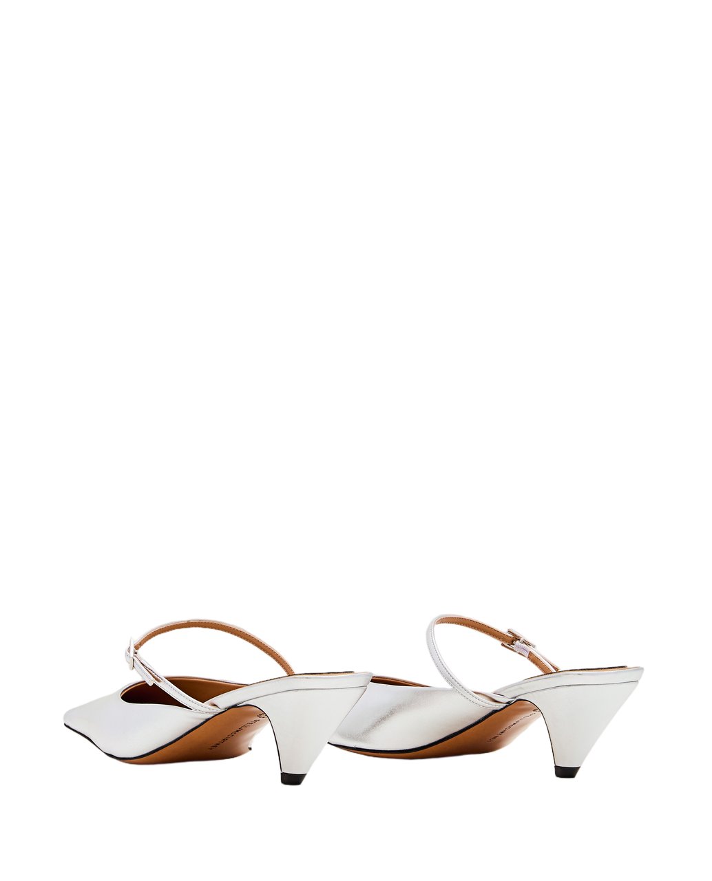 Stella McCartney Pointed Toe Mules With Metallic Finish And Unique Heel Zilver