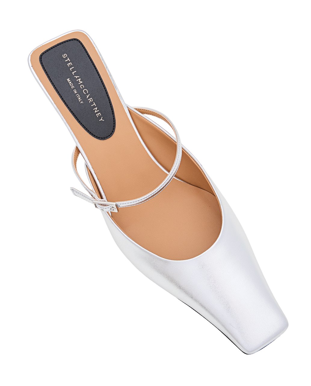 Stella McCartney Pointed Toe Mules With Metallic Finish And Unique Heel Zilver