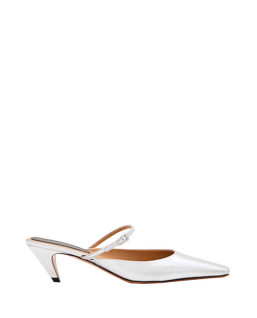 Stella McCartney Pointed Toe Mules With Metallic Finish And Unique Heel Zilver