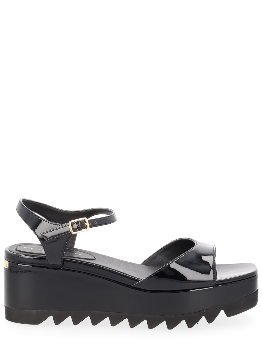 Stella McCartney Elyse Glossy Platform Wedge Sandals Zwart