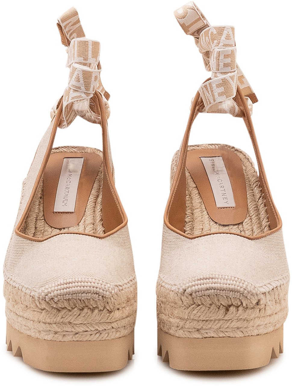 Stella McCartney Scarpa con Zeppa Gaia Slingback con Lacci alla Caviglia e Suola Dentata Beige
