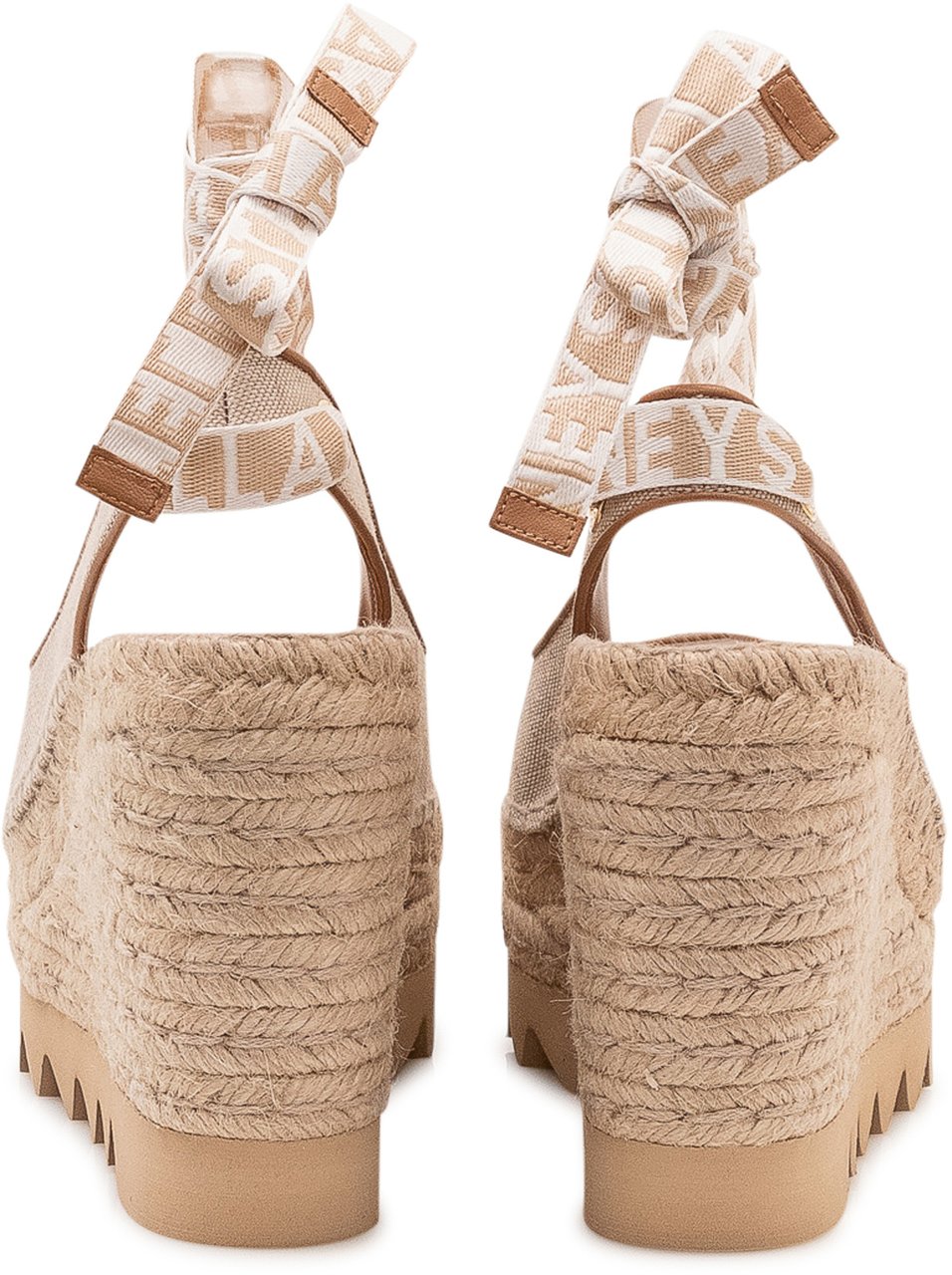 Stella McCartney Scarpa con Zeppa Gaia Slingback con Lacci alla Caviglia e Suola Dentata Beige