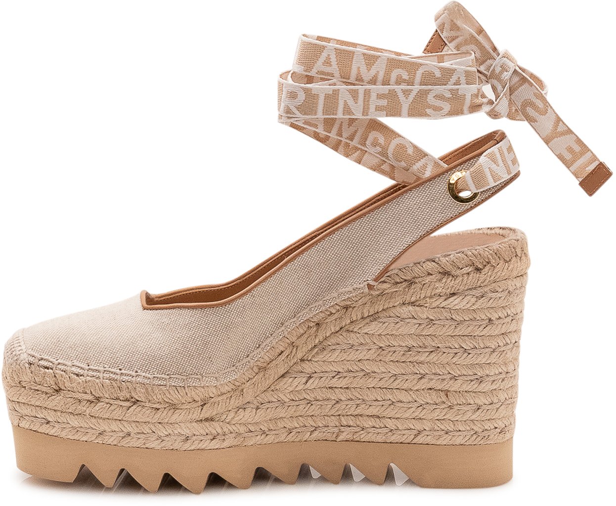 Stella McCartney Scarpa con Zeppa Gaia Slingback con Lacci alla Caviglia e Suola Dentata Beige