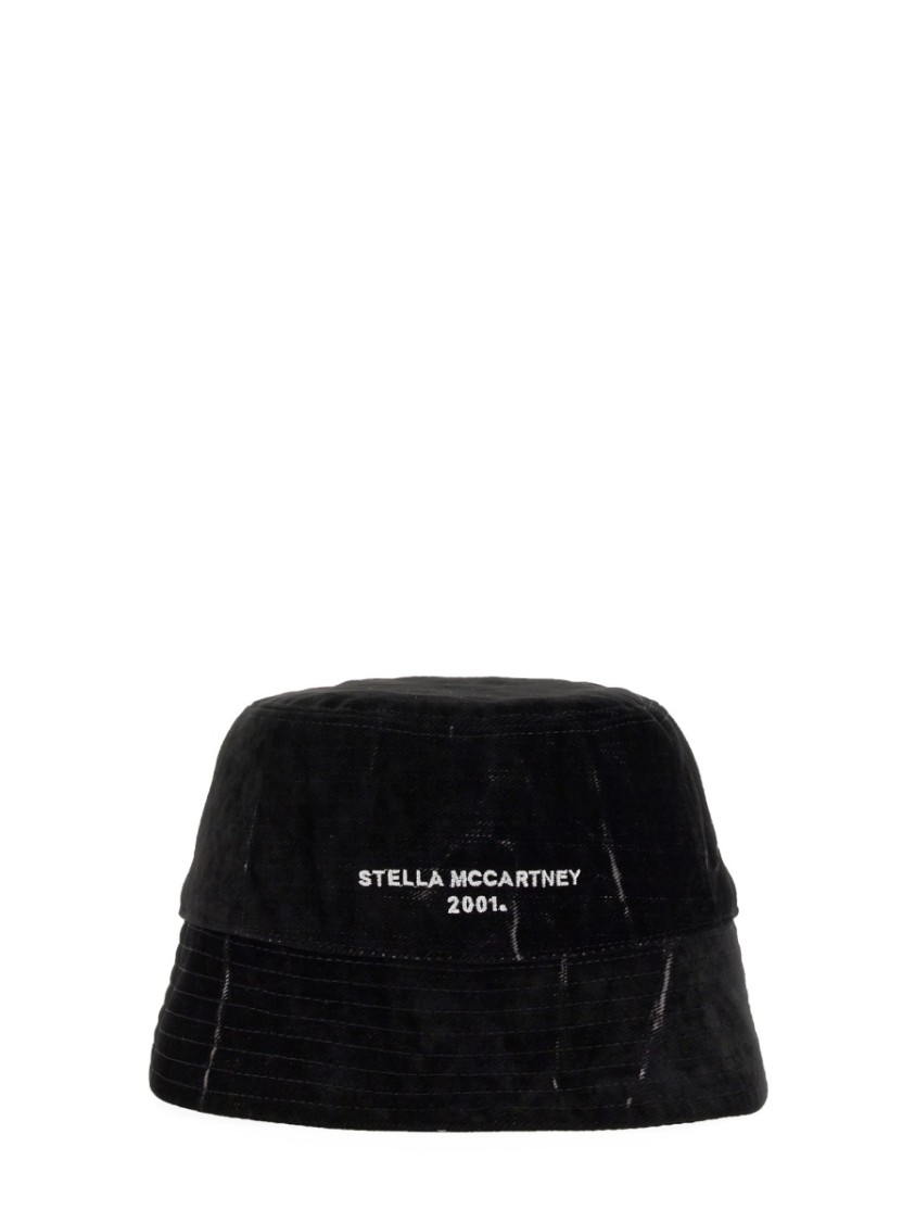 Stella McCartney Subtle Textured Black Bucket Hat Zwart