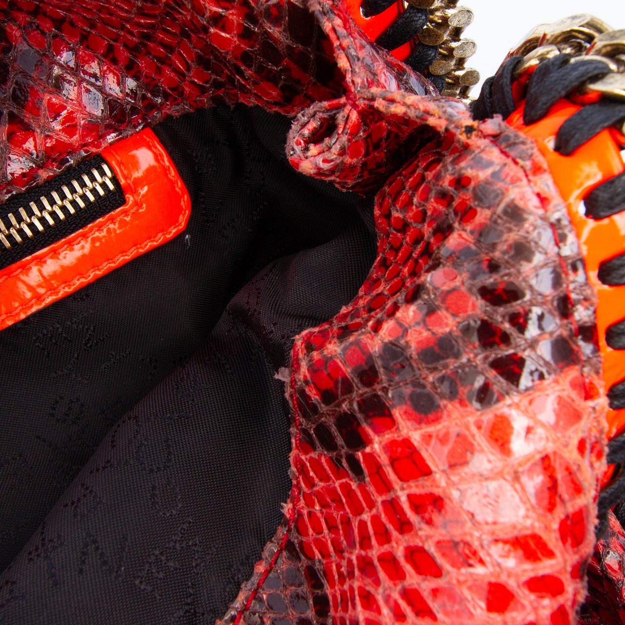 Stella McCartney Faux Snakeskin Falabella Fold Over Satchel Oranje