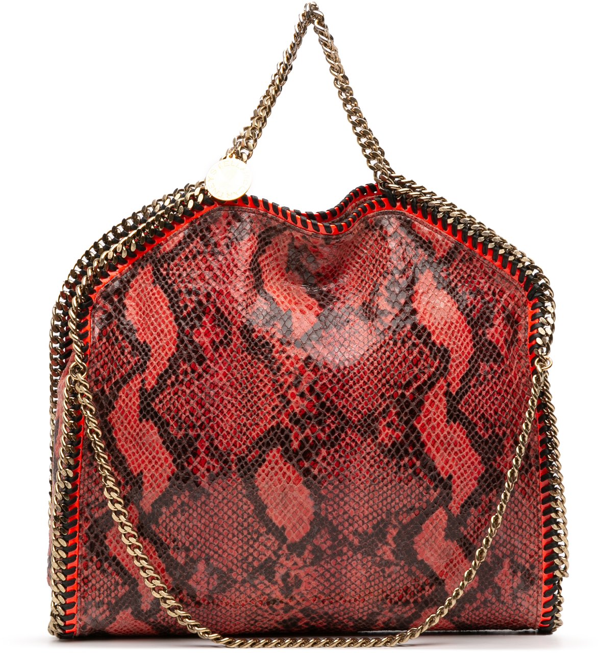 Stella McCartney Faux Snakeskin Falabella Fold Over Satchel Oranje