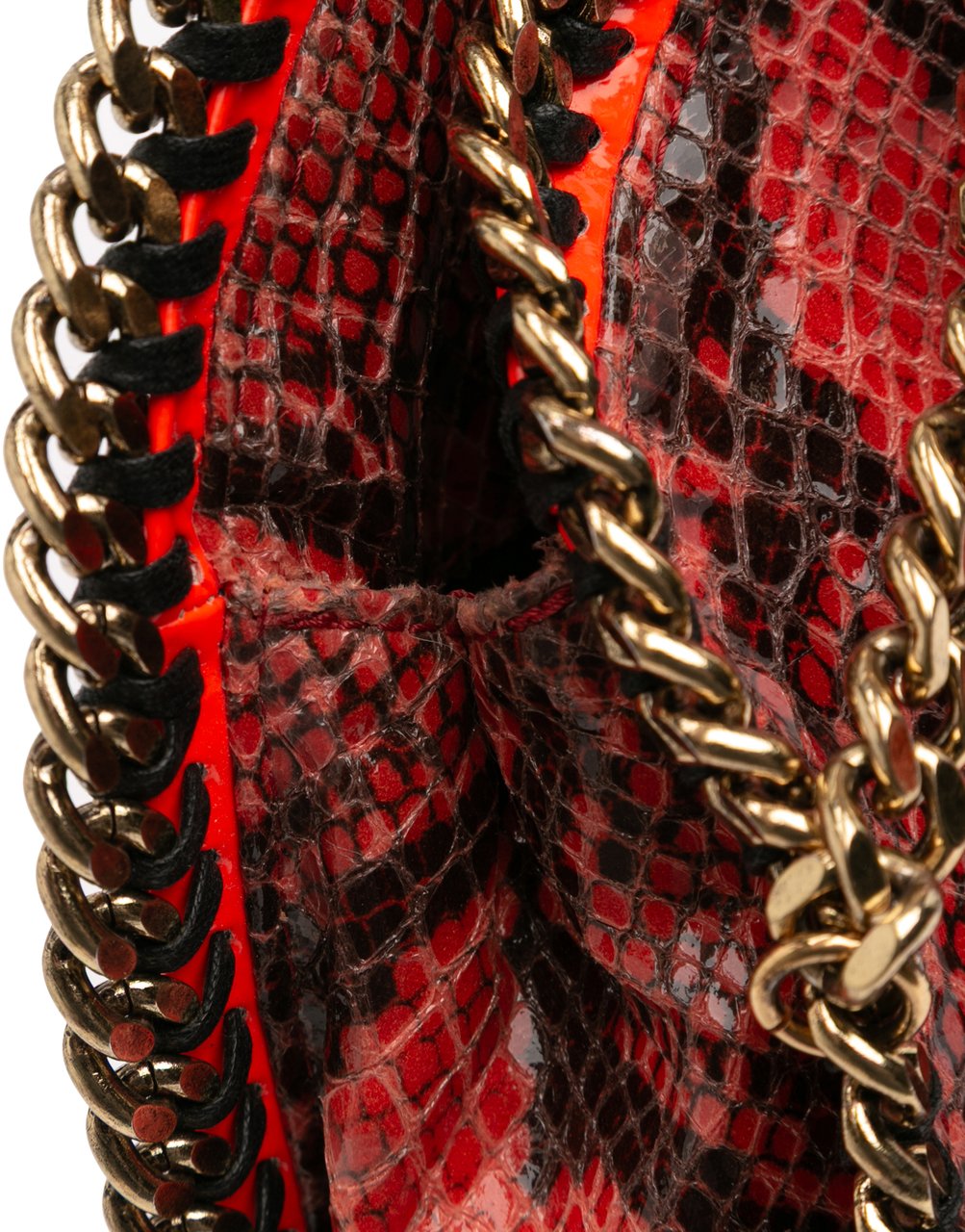 Stella McCartney Faux Snakeskin Falabella Fold Over Satchel Oranje