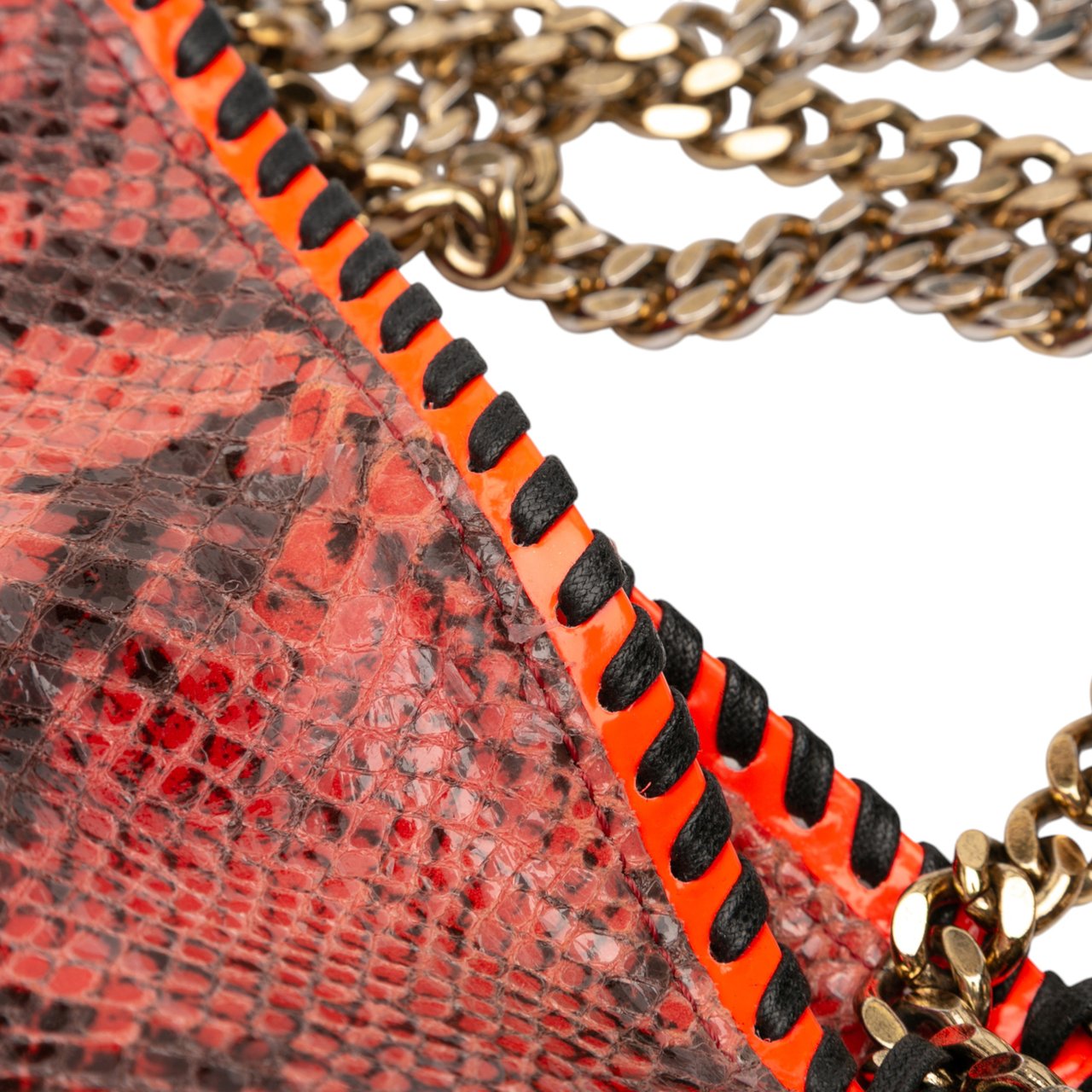 Stella McCartney Faux Snakeskin Falabella Fold Over Satchel Oranje