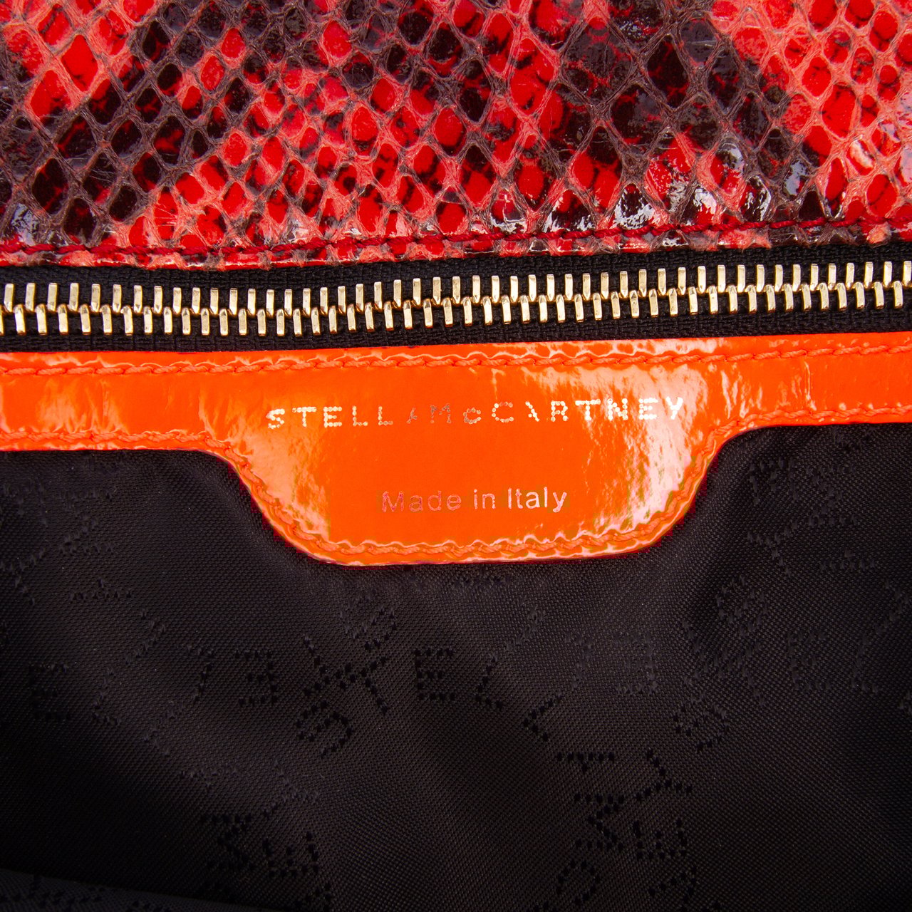 Stella McCartney Faux Snakeskin Falabella Fold Over Satchel Oranje
