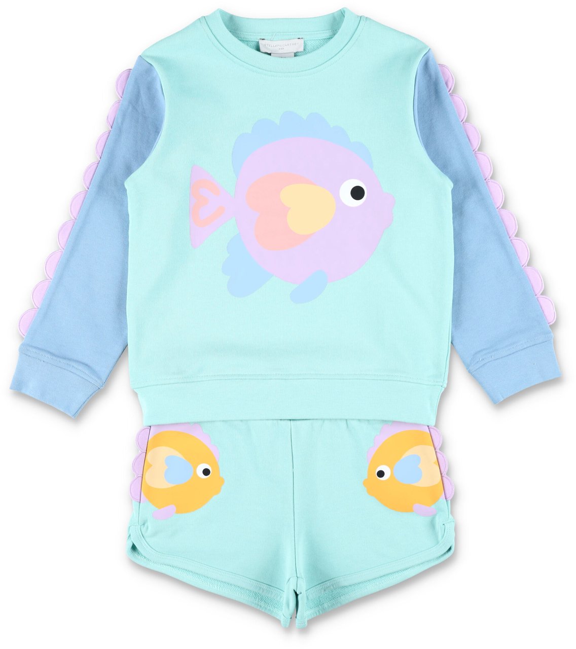 Stella McCartney Set Fish Tee+Shorts Blu Lichtblauw