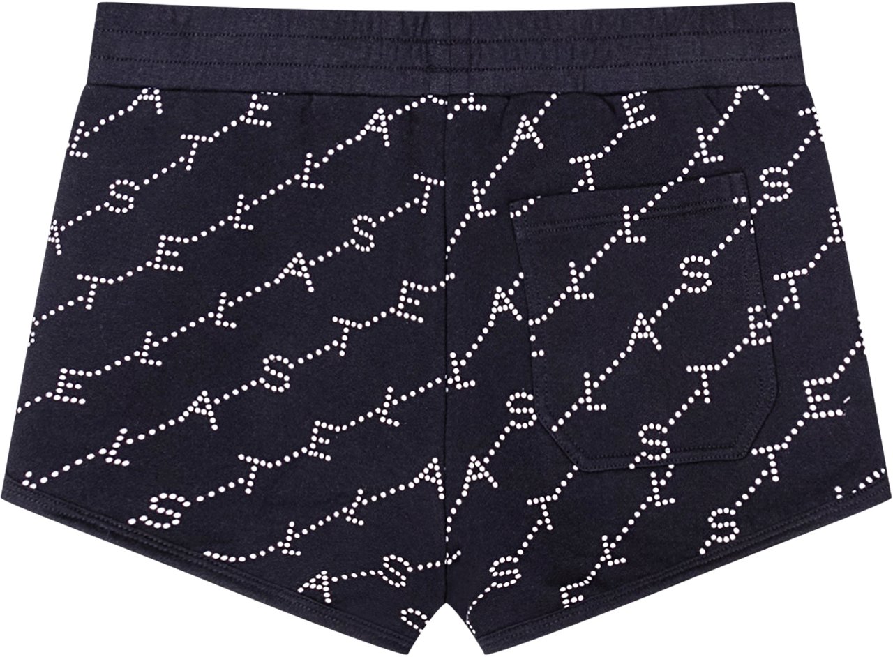 Stella McCartney Bermuda in Jersey con Stampa Logo All Over Navy