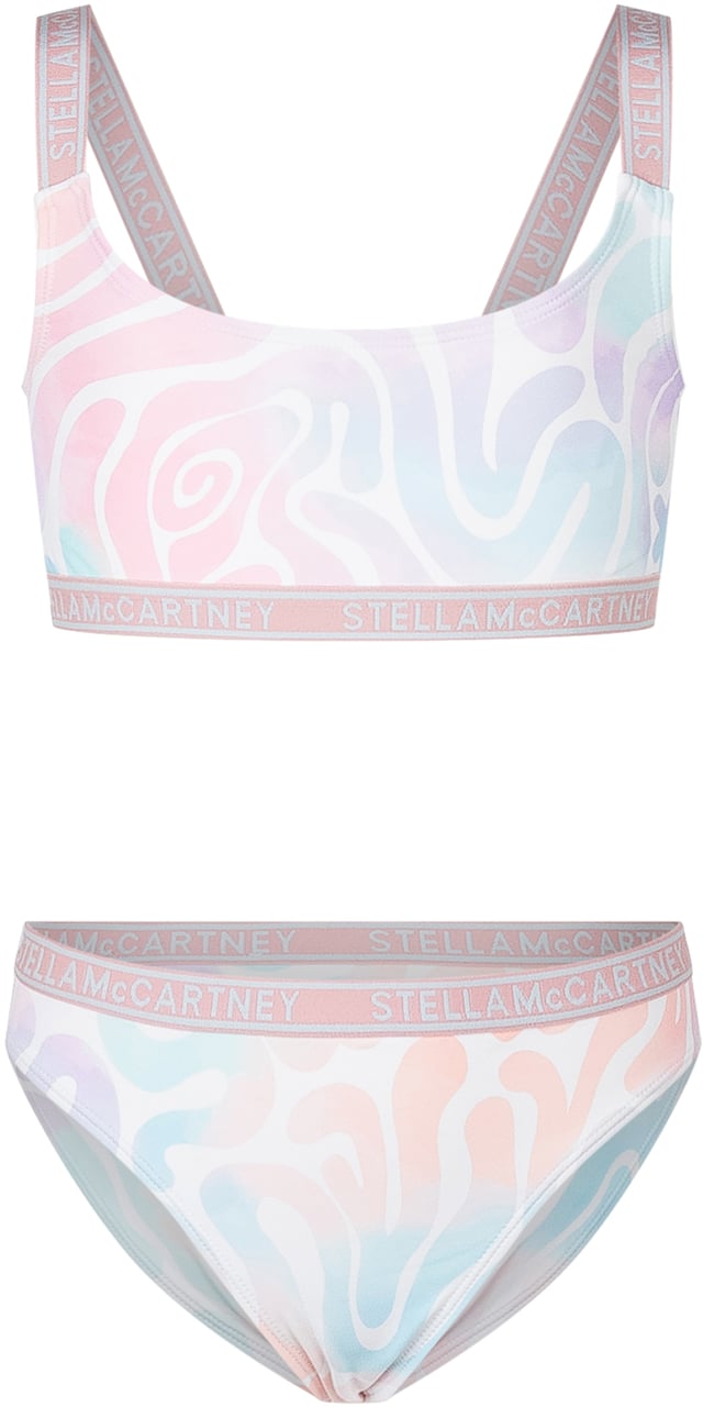 Stella McCartney Completo Bikini con Stampa Multicolor e Logo Divers