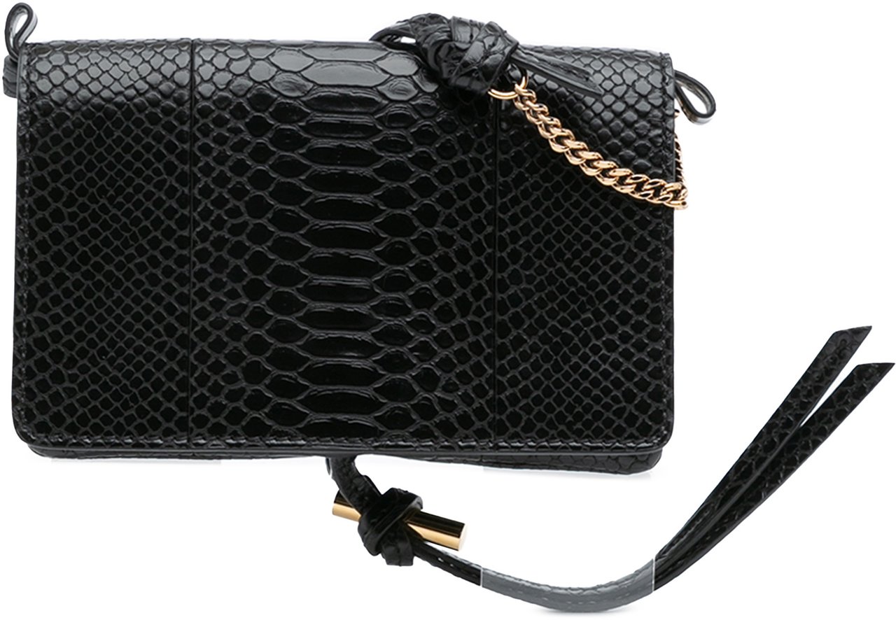 Stella McCartney Snakeskin Embossed Faux Leather Flo Crossbody Zwart