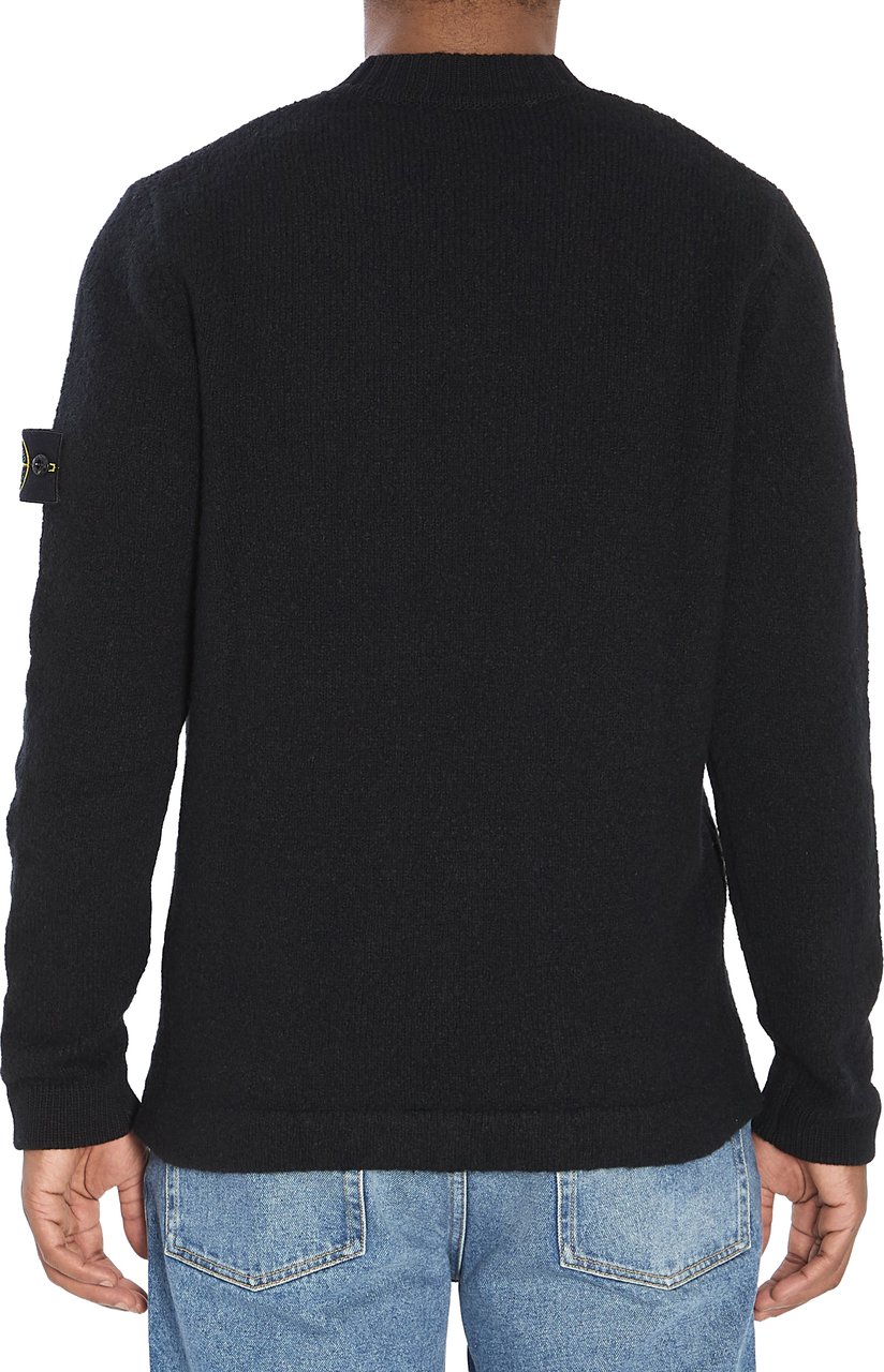 Stone Island Crew neck sweater with brushed texture. Zwart