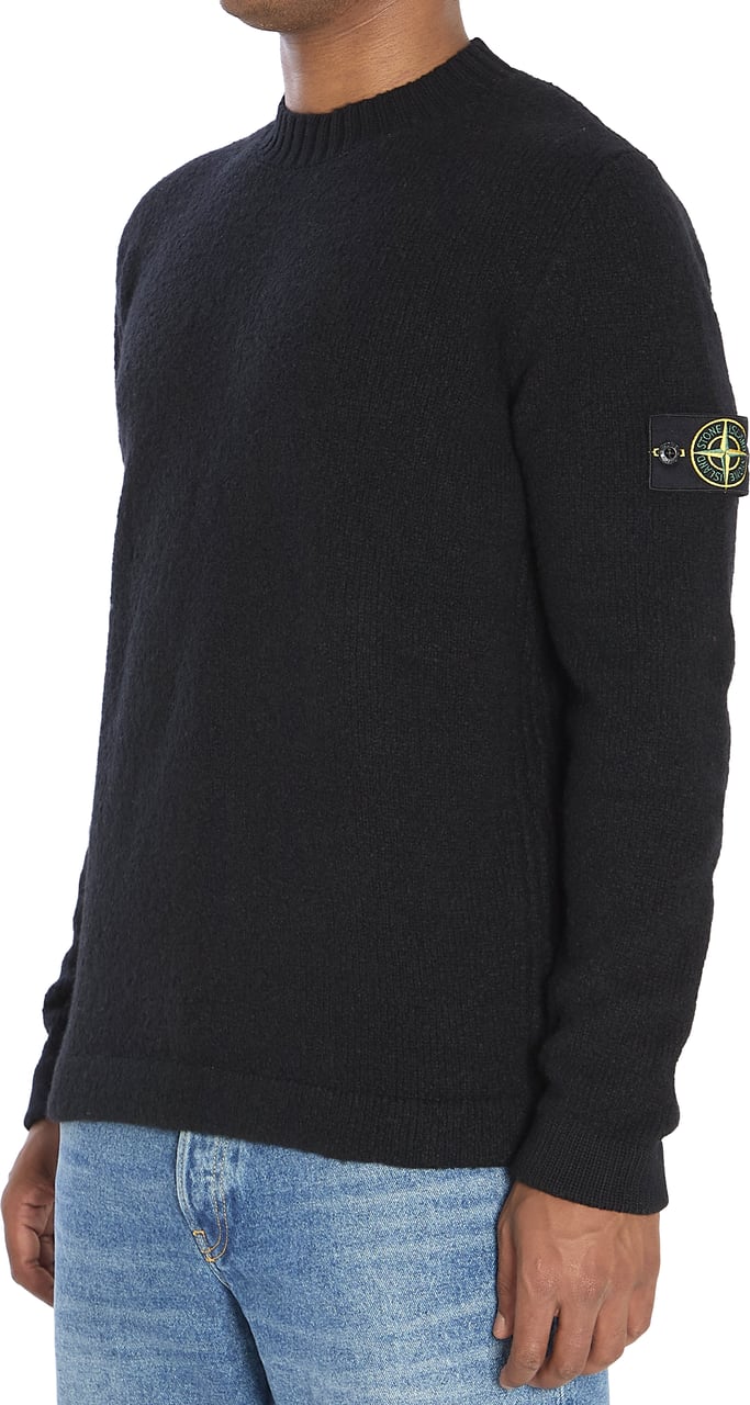 Stone Island Crew neck sweater with brushed texture. Zwart