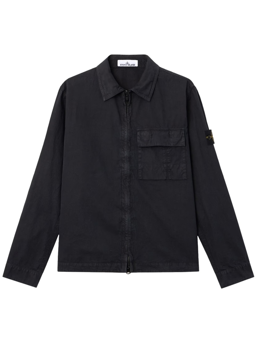 Stone Island Black Minimalist Patch Cotton Shirt Zwart