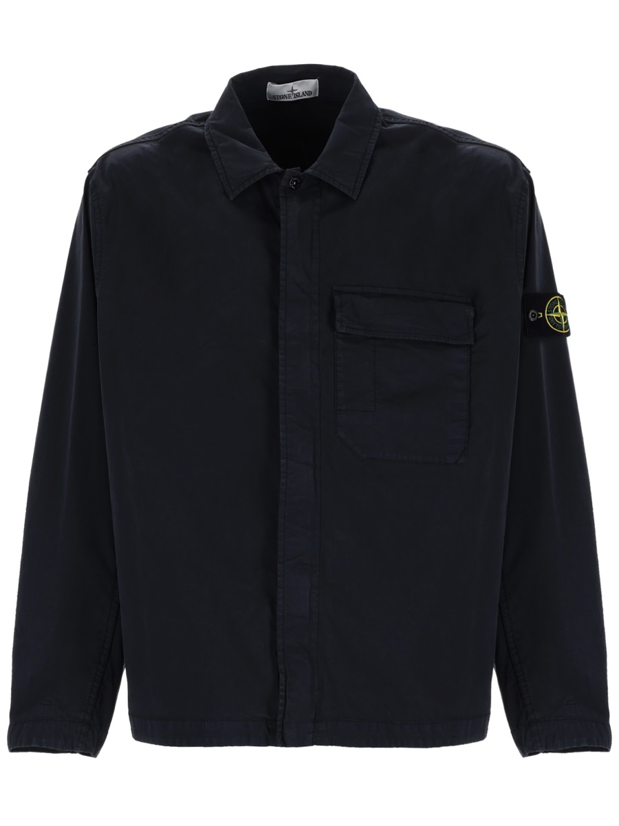 Stone Island Cotton-Blend Boxy Casual Shirt Zwart