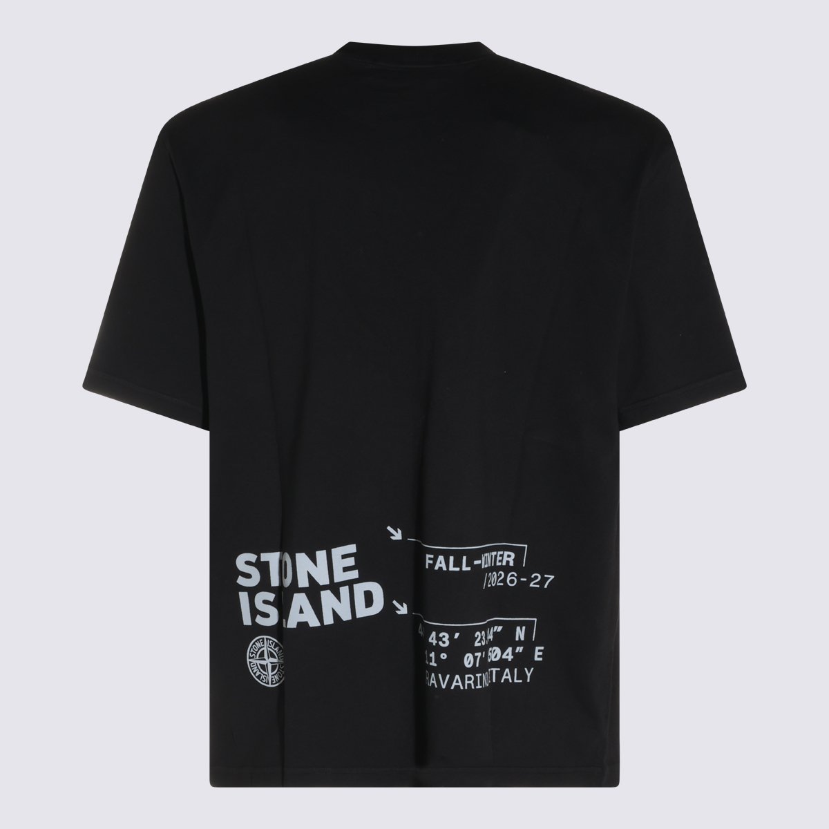 Stone Island Short-Sleeve Black T-Shirt with Graphic Detail Zwart