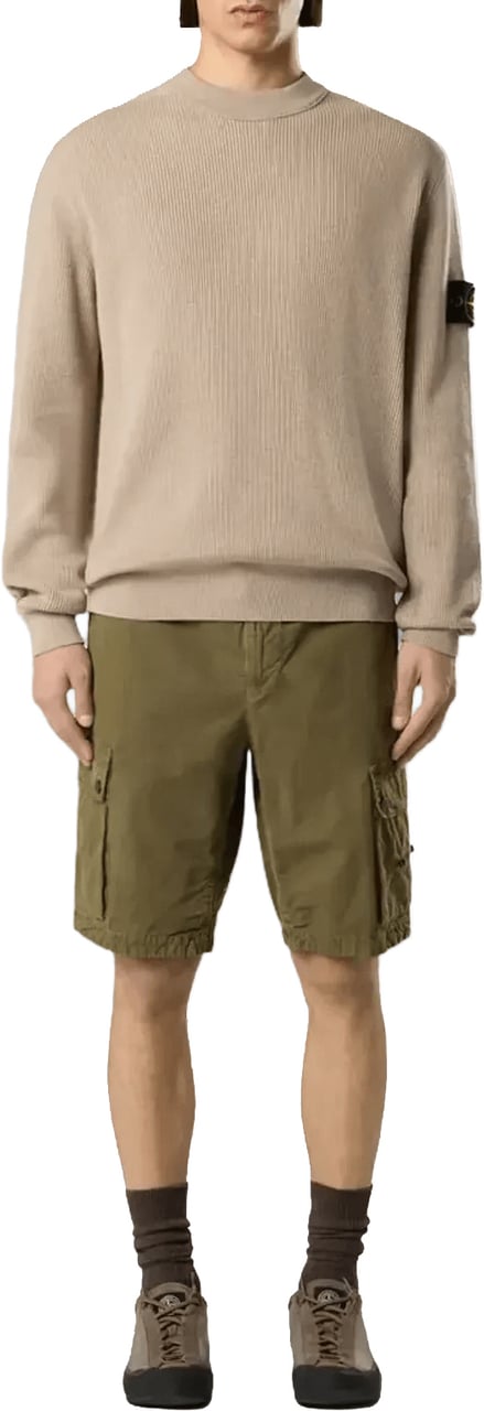 Stone Island Geribbelde, zachte, biologische katoenen trui met ronde hals in de kleur Desert Sand. Beige