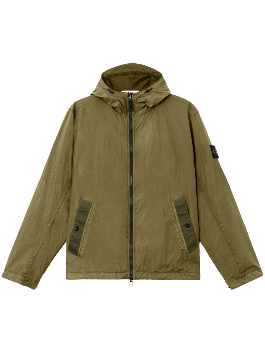 Stone Island Neutrals Crinkled Texture Zippered Jacket Bruin