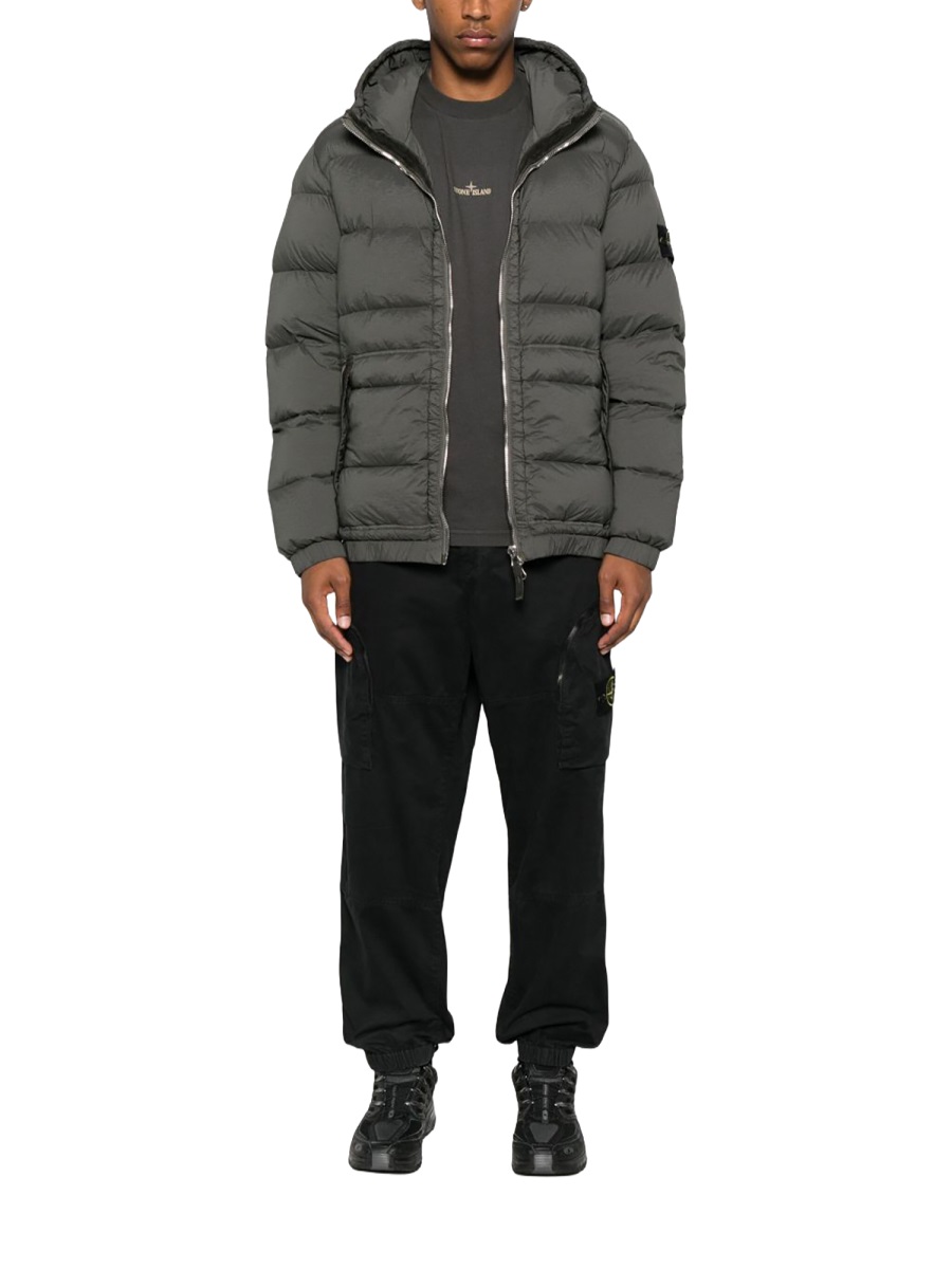 Stone Island Polyamide-Blend Quilted Hooded Down Jacket Grijs