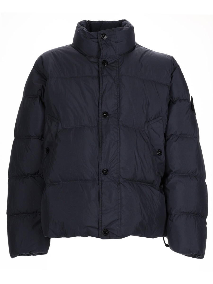 Stone Island Polyamide Horizontal Quilted Puffer Bomber Jacket Zwart
