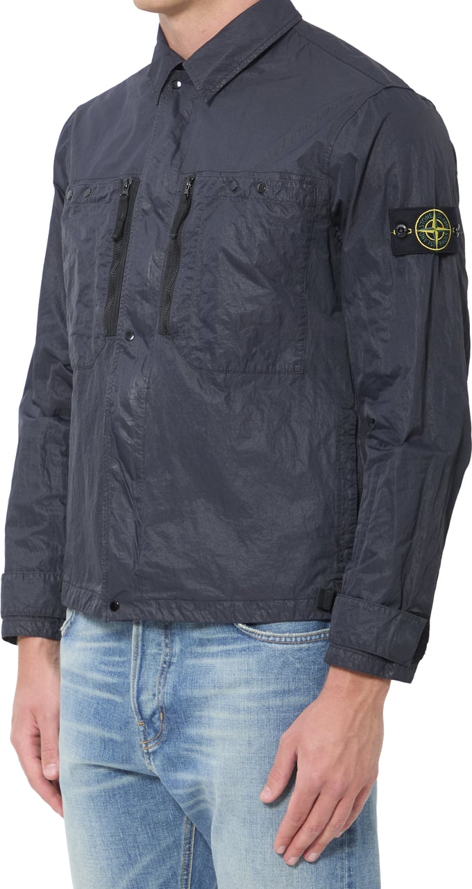 Stone Island Navy blue nylon overshirt Blauw