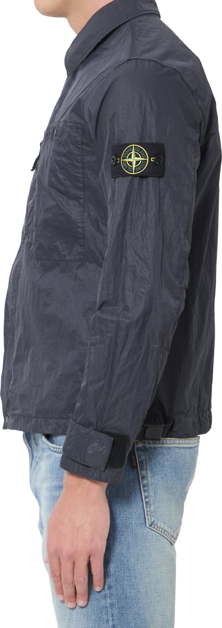 Stone Island Navy blue nylon overshirt Blauw