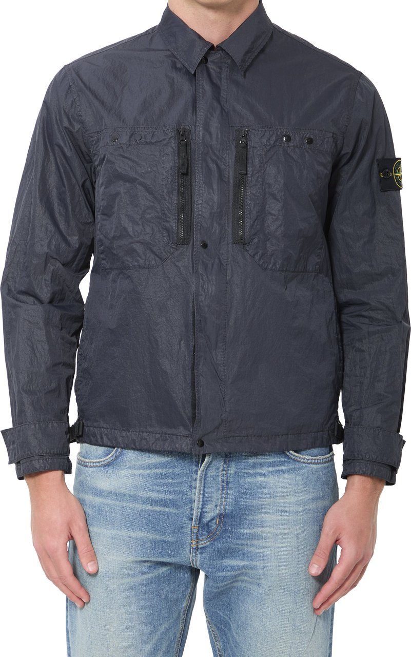 Stone Island Navy blue nylon overshirt Blauw