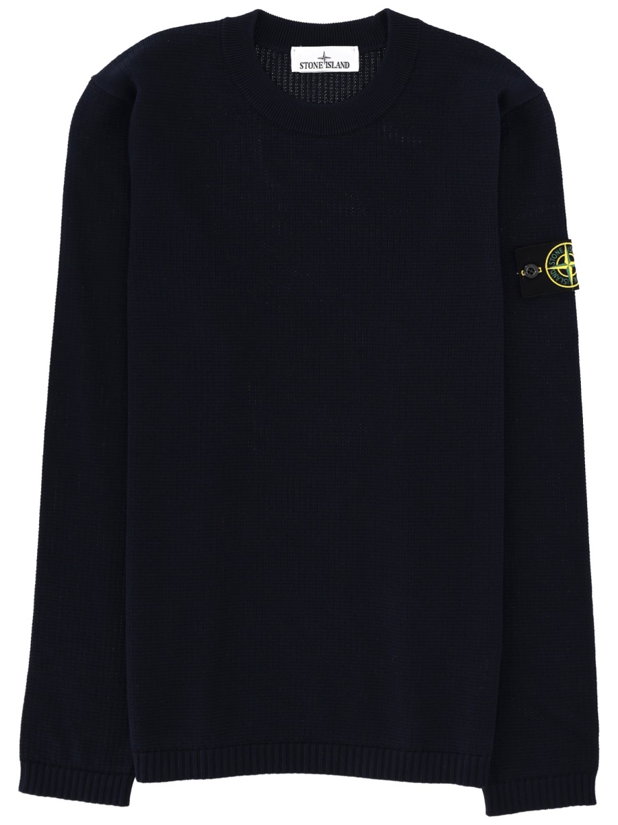Stone Island Black Fitted Patch Cotton Sweater Zwart