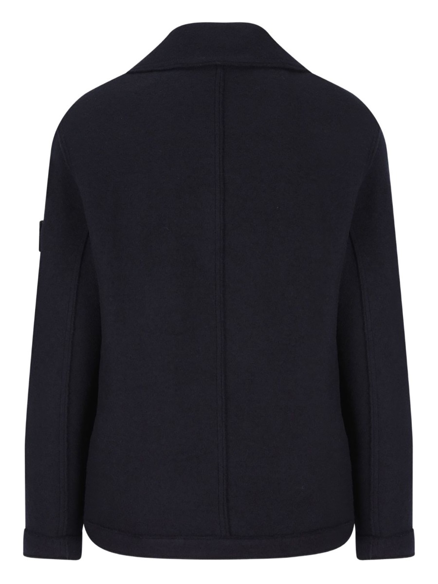 Stone Island Black Double-Breasted Virgin Wool Peacoat Zwart