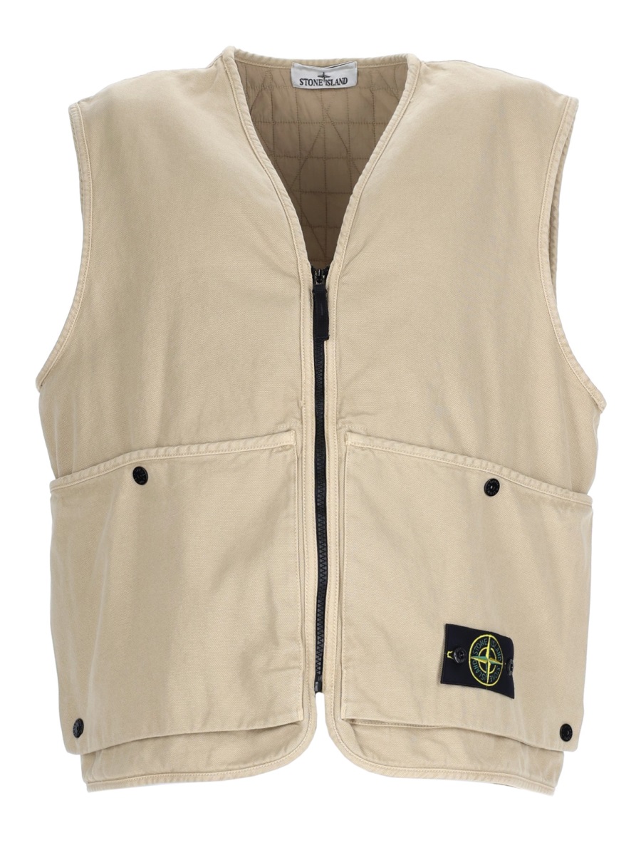 Stone Island Oversized Quilted Lining Cotton Vest Neutraal