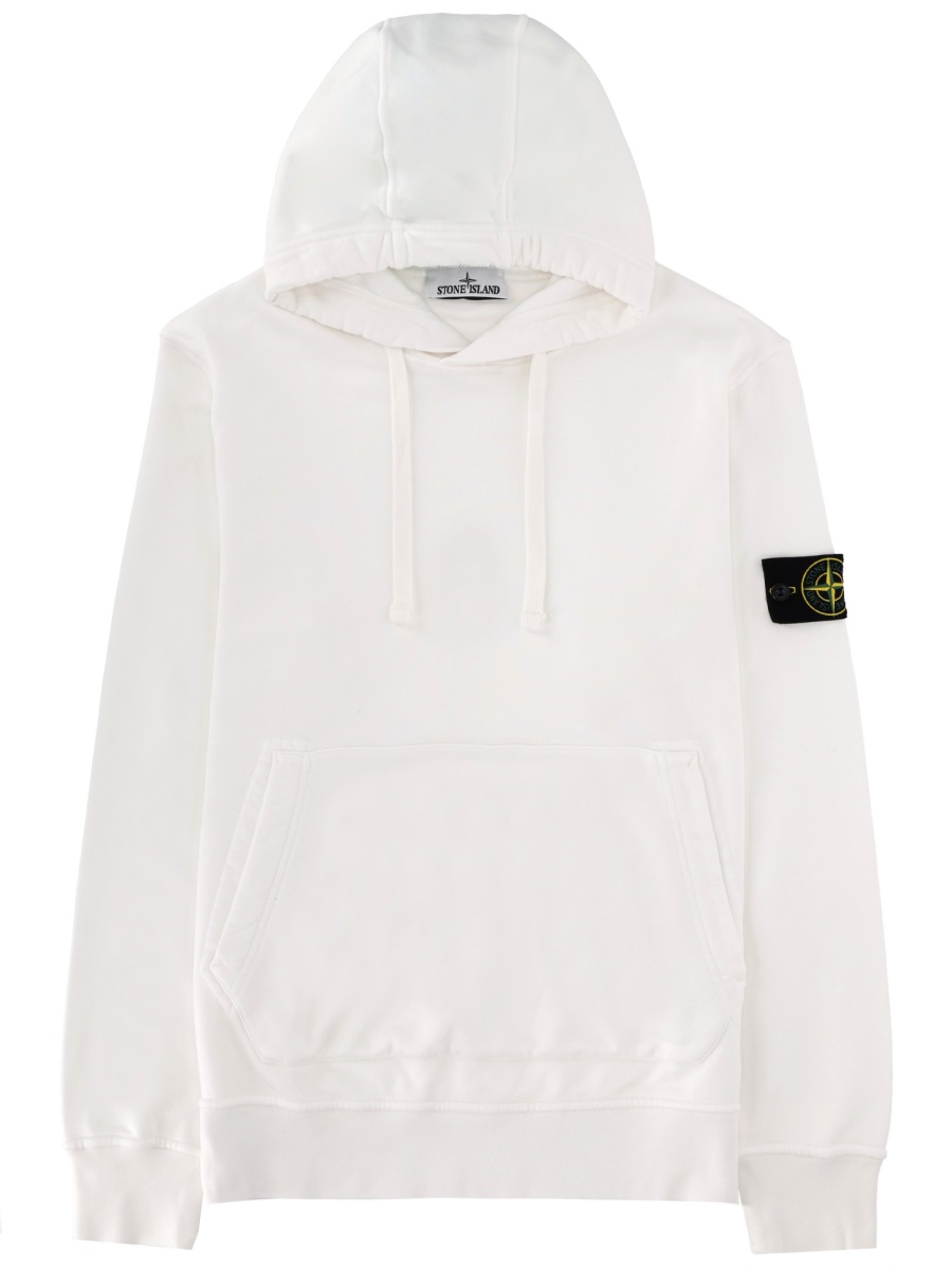 Stone Island Upper Sleeve Patch Cotton Hoodie Wit