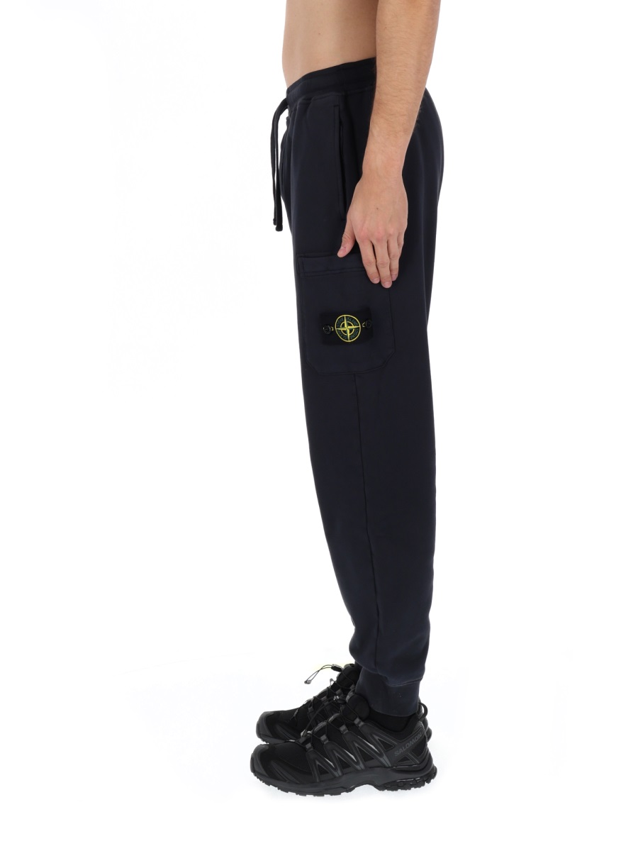 Stone Island Relaxed Fit Drawstring Elasticated Waistband Cotton-Blend Sweatpants Zwart