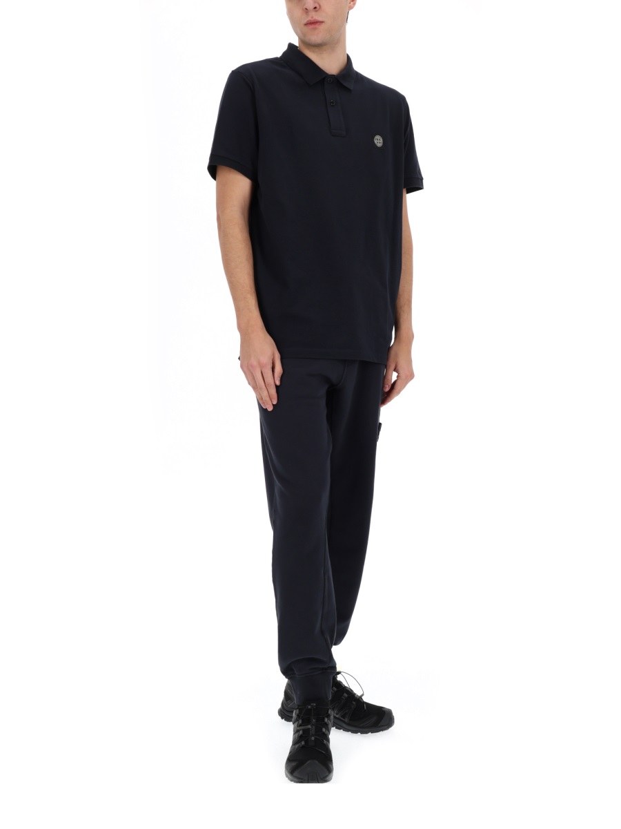 Stone Island Relaxed Fit Drawstring Elasticated Waistband Cotton-Blend Sweatpants Zwart