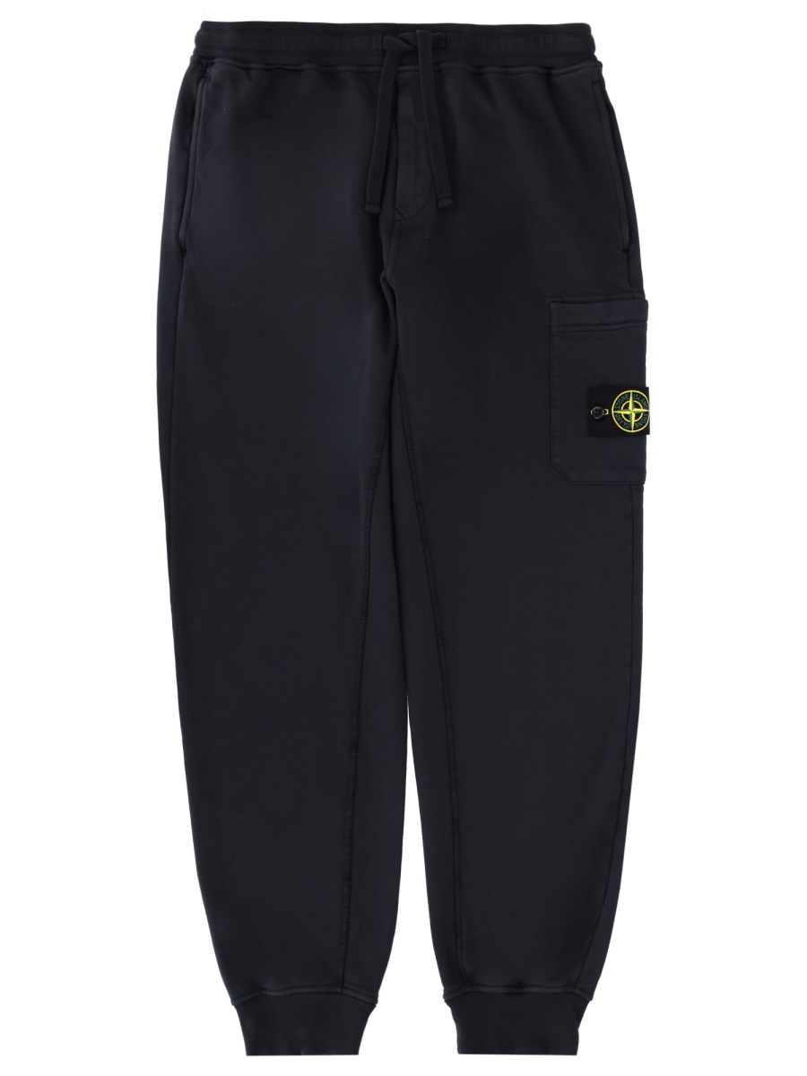 Stone Island Relaxed Fit Drawstring Elasticated Waistband Cotton-Blend Sweatpants Zwart