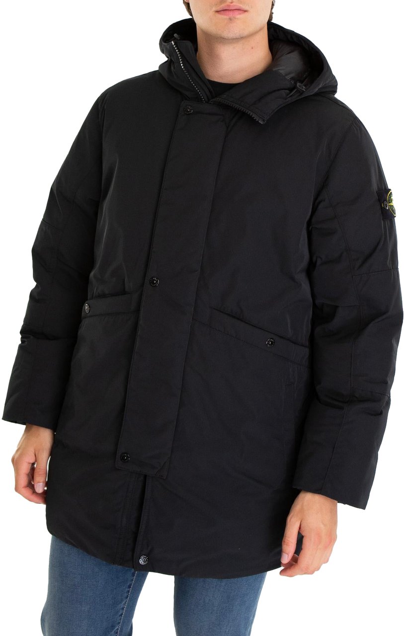 Stone Island Heren Logopatch Long Parka Zwart Zwart