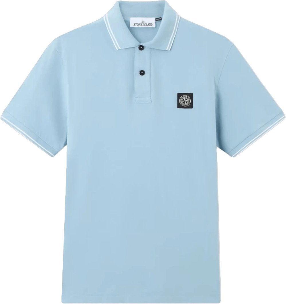 Stone Island 95% biologisch katoen / 5% elastaan piqué poloshirt, lichtblauw Lichtblauw