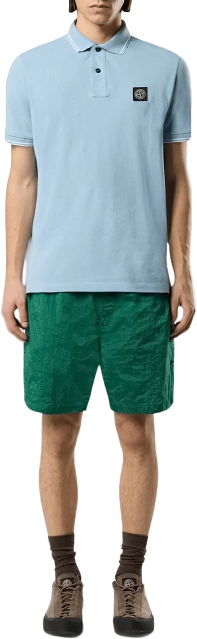 Stone Island 95% biologisch katoen / 5% elastaan piqué poloshirt, lichtblauw Lichtblauw