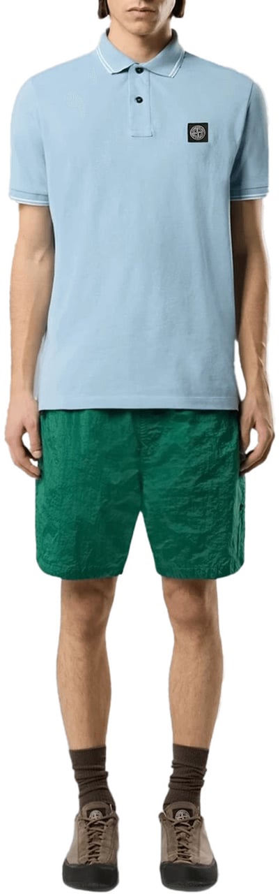 Stone Island 95% biologisch katoen / 5% elastaan piqué poloshirt, lichtblauw Lichtblauw