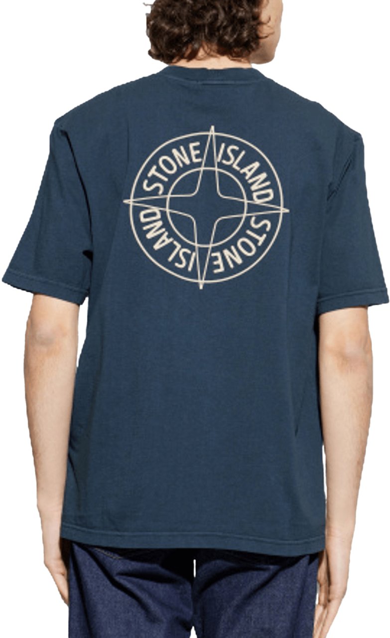 Stone Island ALL AROUND COMPASS' T-SHIRT VAN BIOLOGISCH KATOENEN JERSEY IN MARINEBLAUW Navy