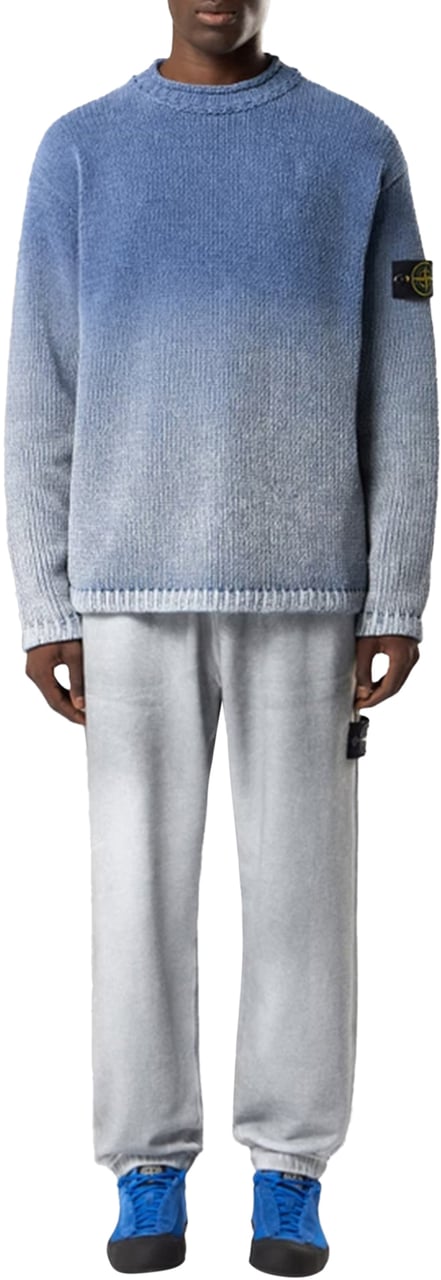 Stone Island COTTON CHENILLE WITH DEGRADE' PRINT CREW NECK DARK BLUE Blauw