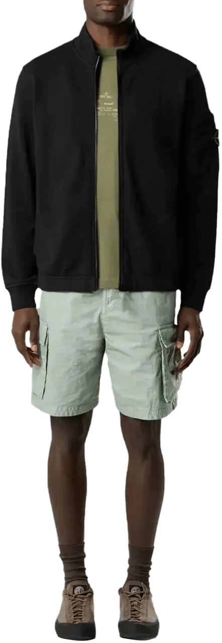 Stone Island Trui van katoenen fleece met ritssluiting en seizoenszak, zwart. Zwart